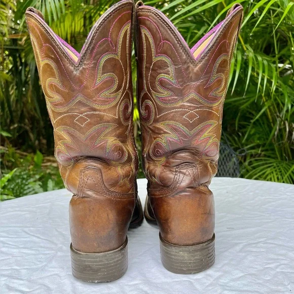 Ariat Hybrid Rancher Square Toe Cowboy Boots Women 10B Western Purple Embroidery - Picture 5 of 16